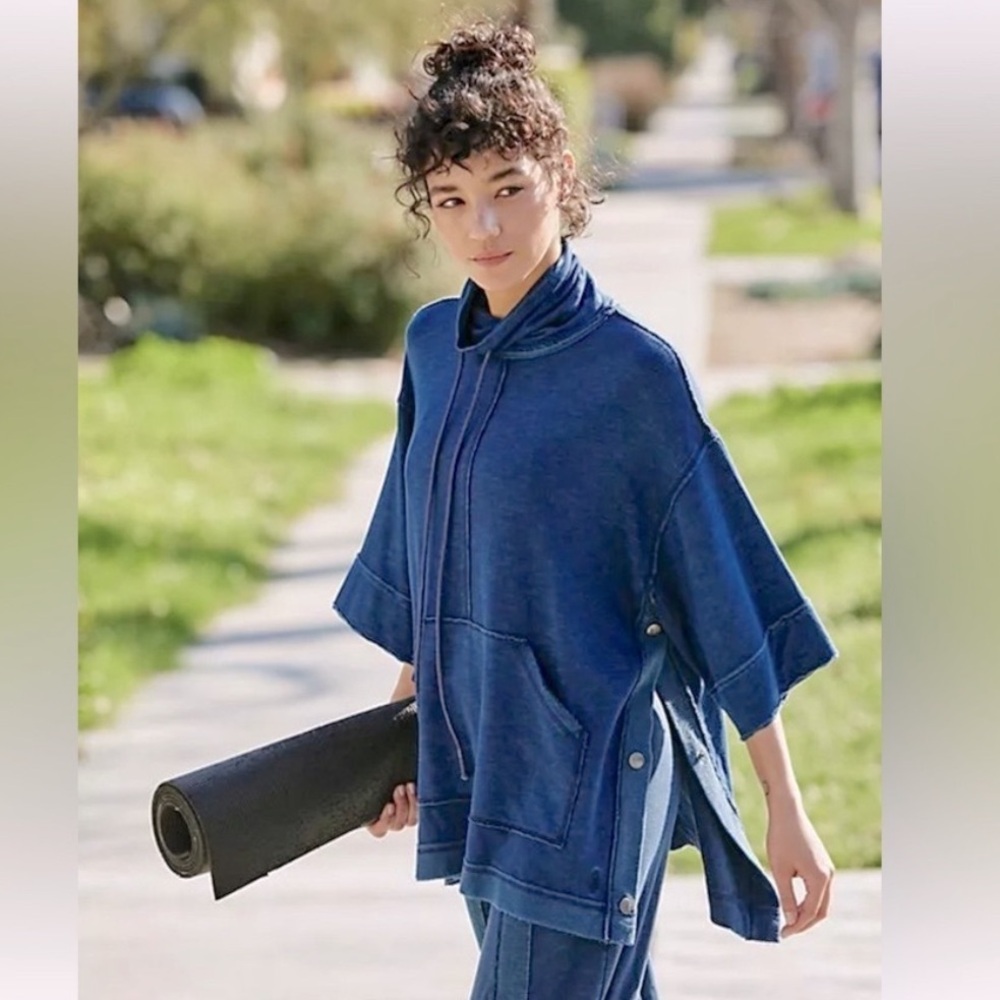 Free People FP Movement Women's Blue Embers Cowl Neck Sweatshirt